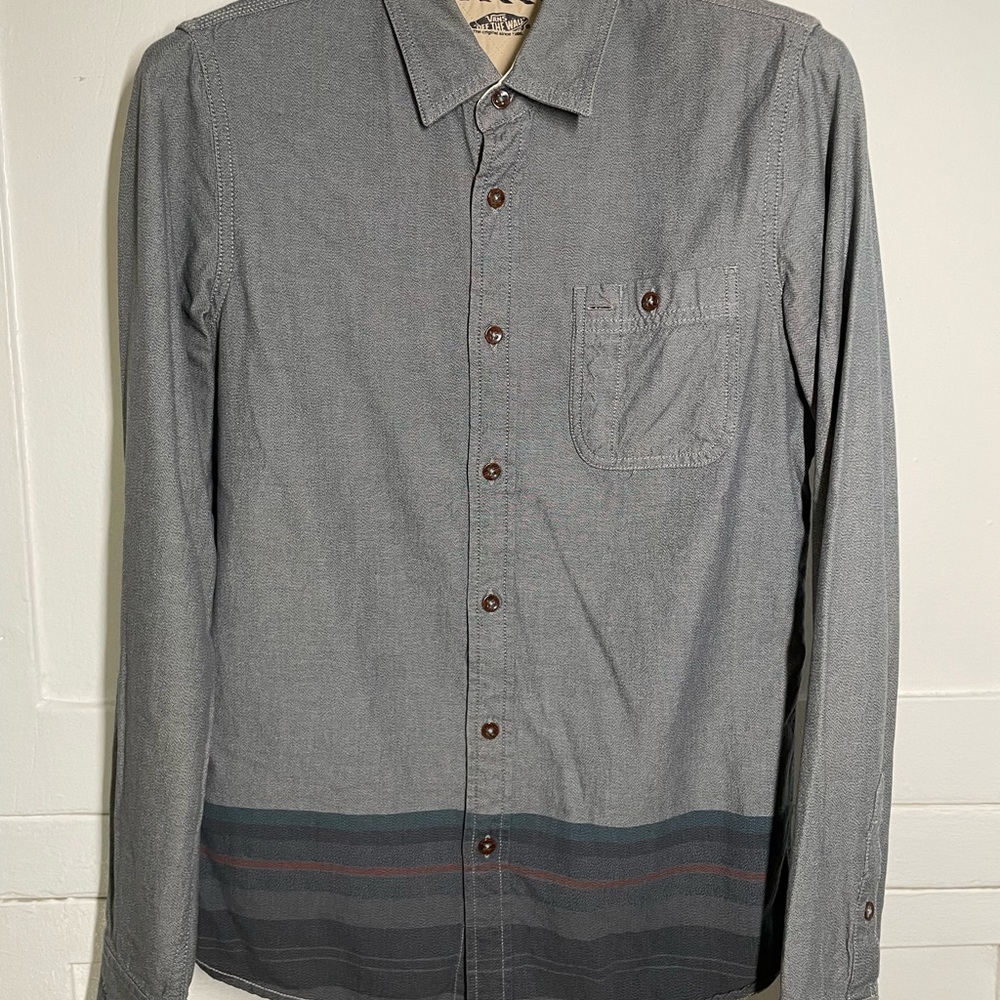 Vans Mens Chambray Button Down Shirt with Striped Hem
